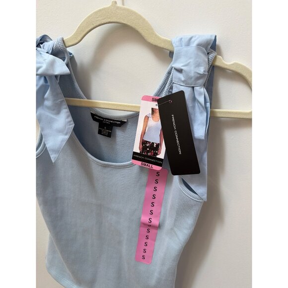 French Connection Womens Light Blue Ribbed Tank Top With Tie Straps Size Small - Picture 2 of 5